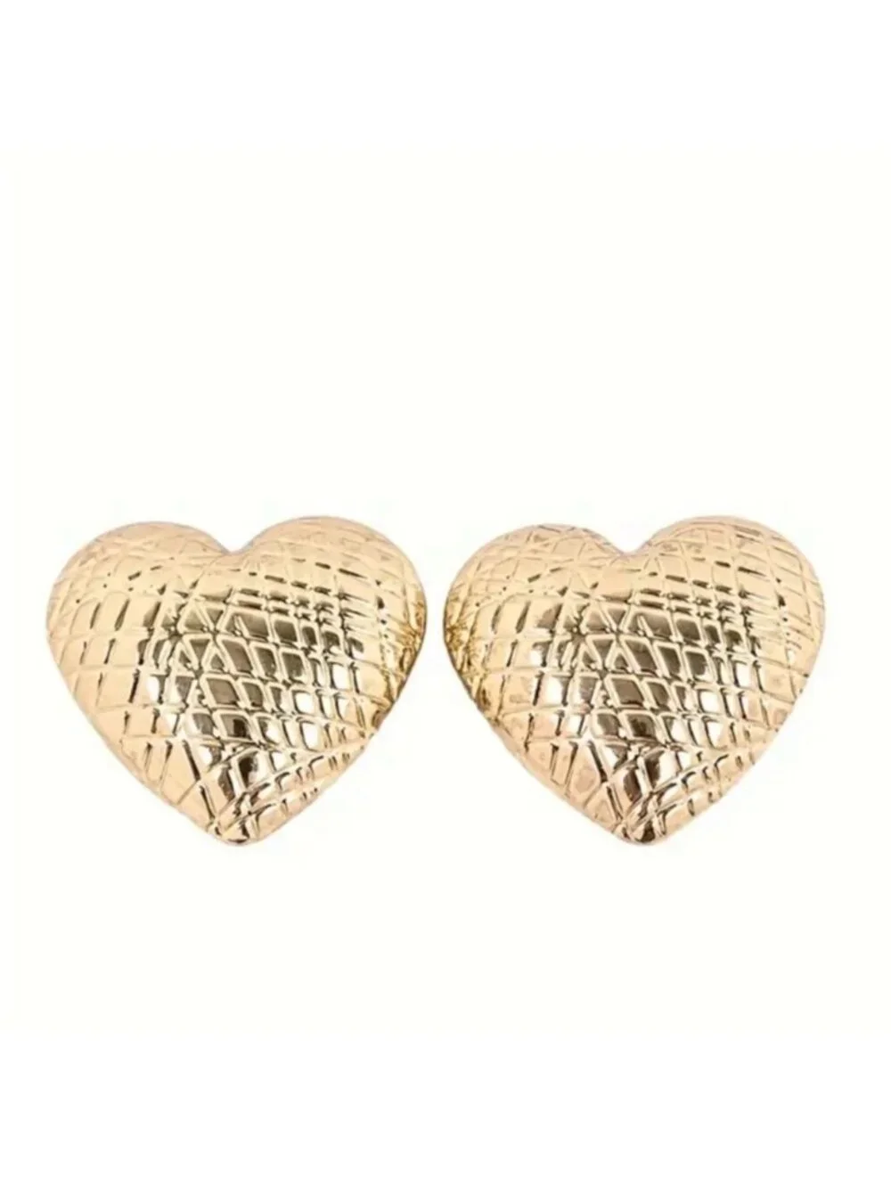 NWOT Gold Textured Heart Statement Earrings